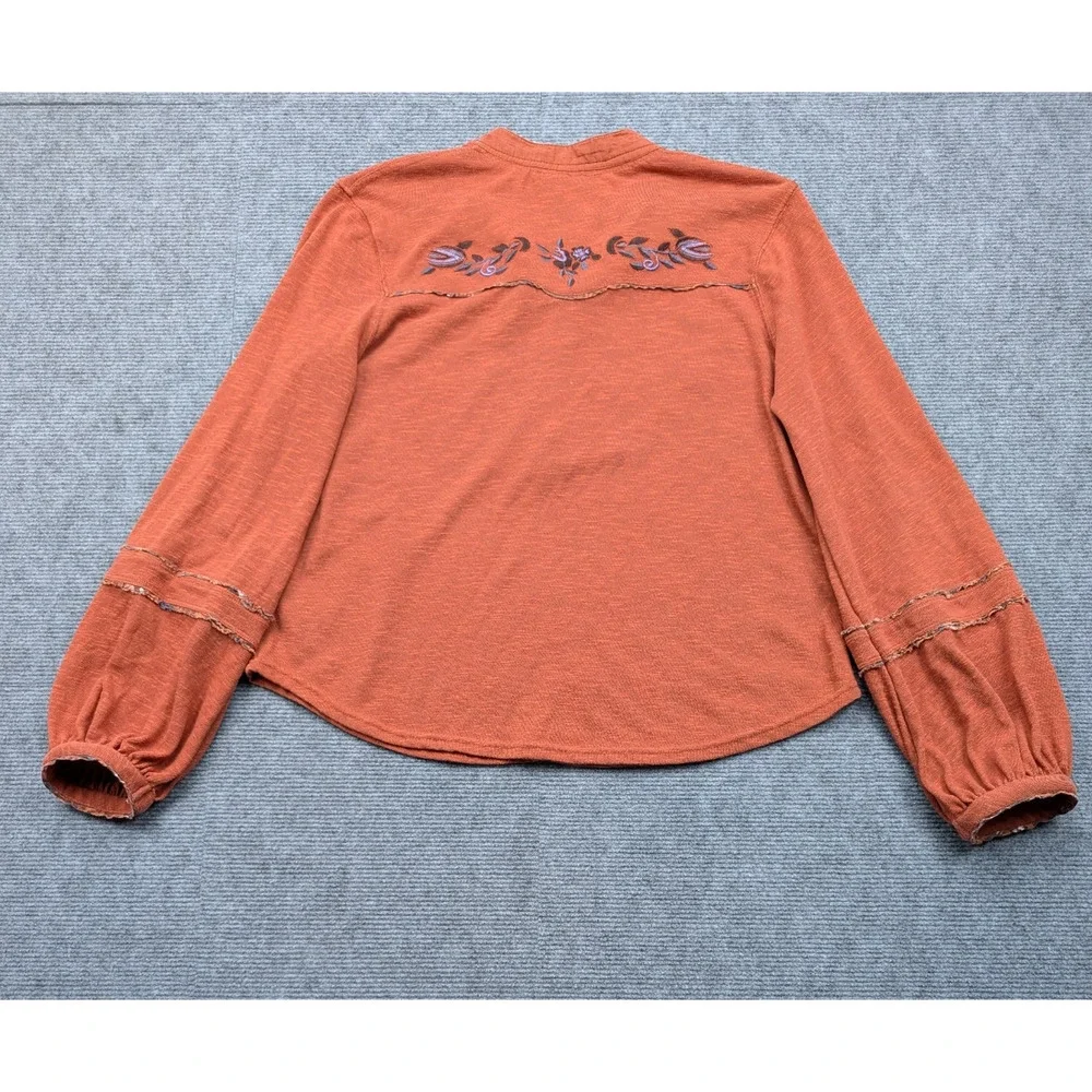 Free People Sundance Kid Blouse Womens Large Embroidered Boho Western Cowgirl